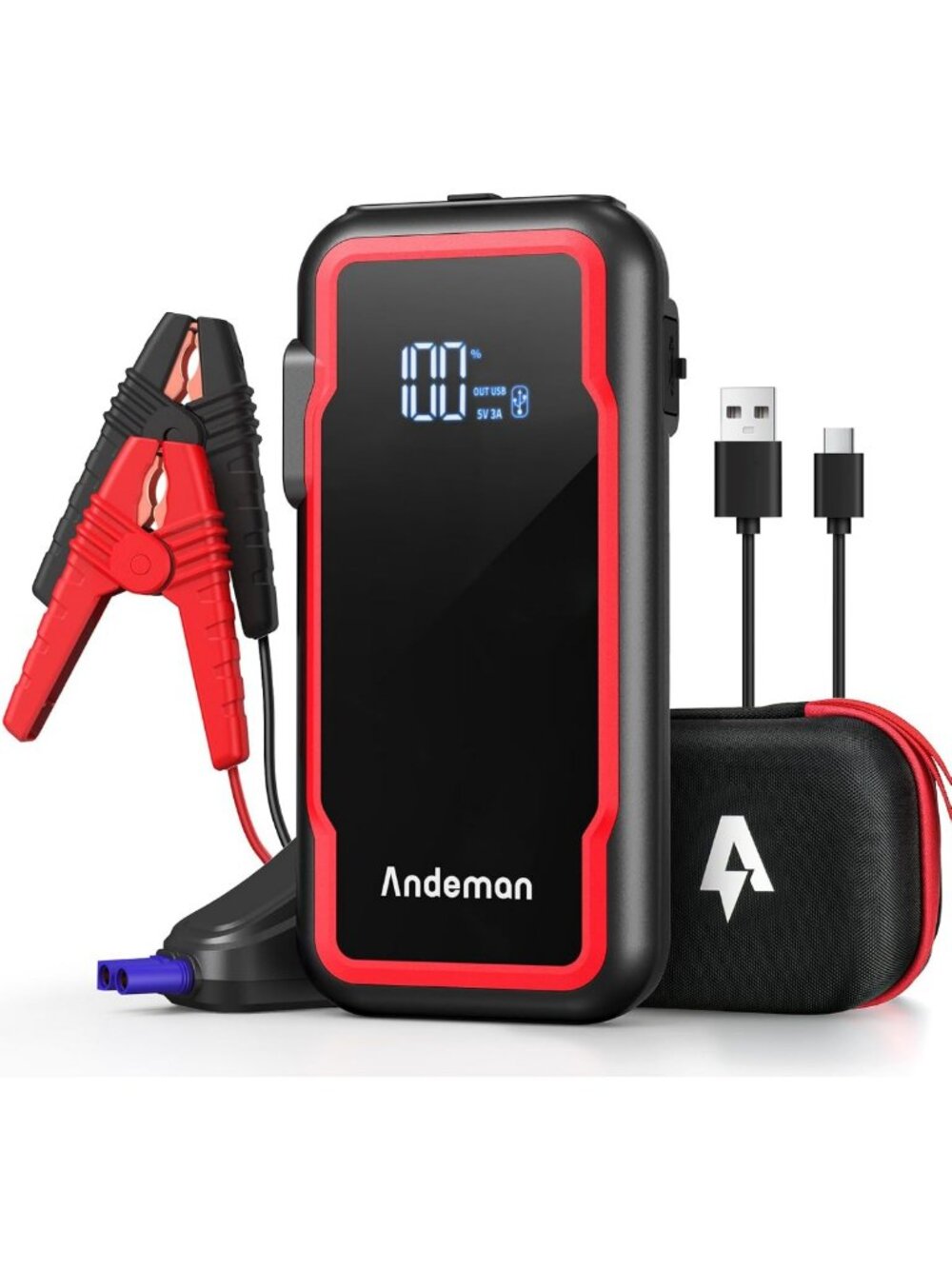 High-Power Car Jump Starter 3000A Peak, 20000mAh Battery Charger & Power Bank